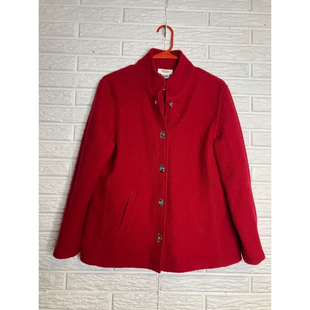 Talbots Boiled Wool Jacket Womens Small Petites Red Excellent Toggle Clasp Mock